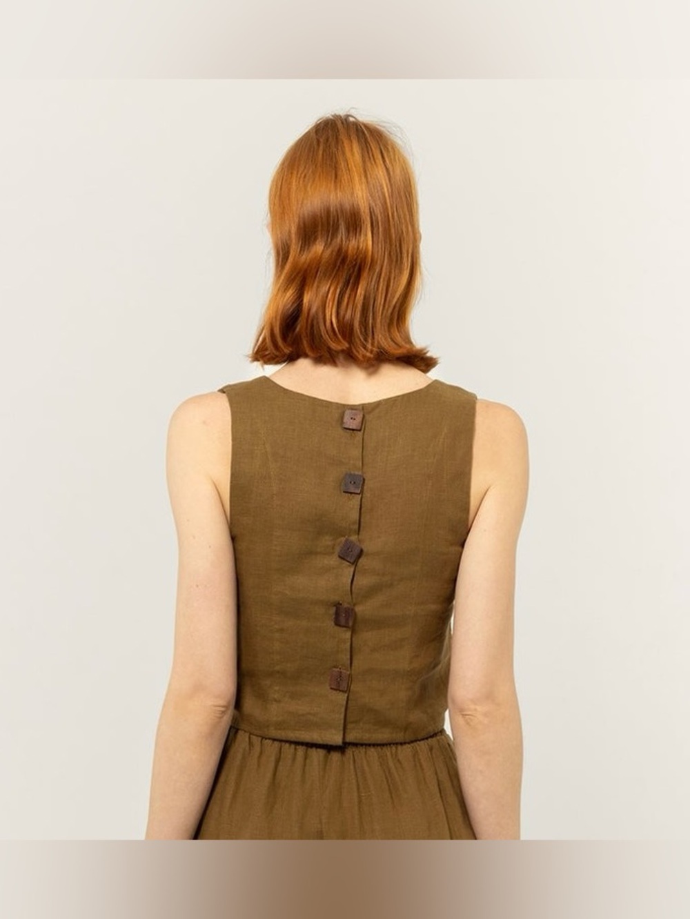 bel kazan Top Larkin Button Back Crop Linen Cumin SZ. Med - Picture 15 of 15